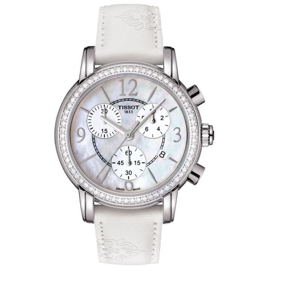 Tissot Women's Dressport Diamond Synthetic Leather Watch, 35mm, White Pearl, NWT - Picture 6 of 16